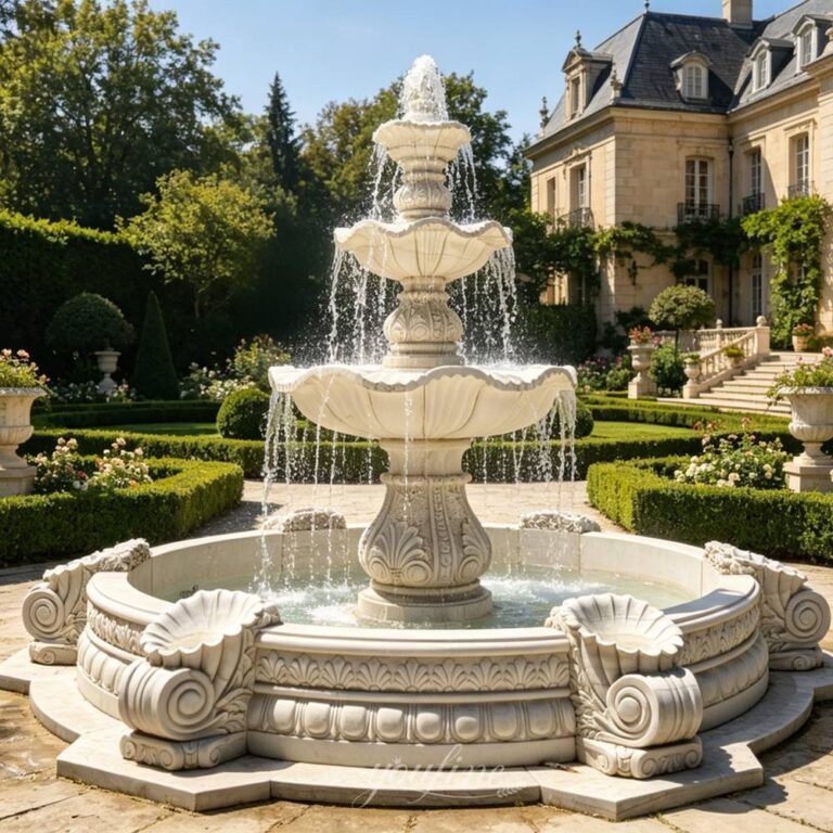 marble tiered fountain with clean water