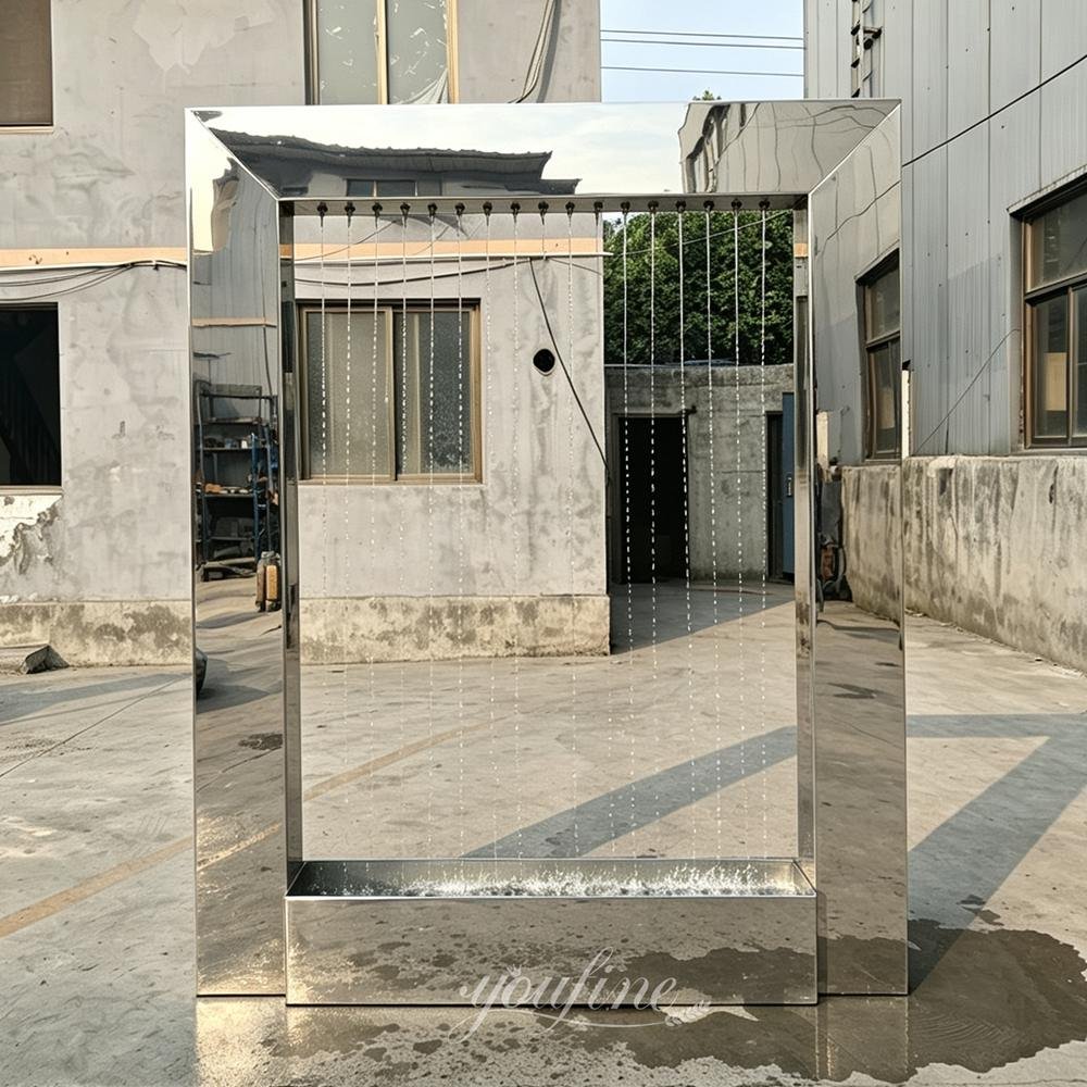 mirrored polished stainless steel rectangular rain curtain fountain factory photo mirrored polished stainless steel rectangular rain curtain fountain factory photo
