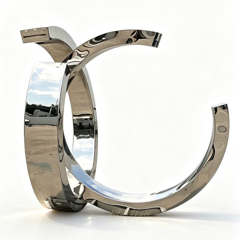 mirrored stainless steel 2 c shaped fountain