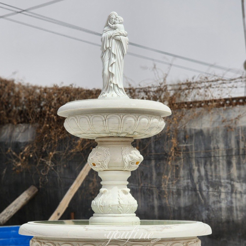 tiered marble virgin mary holding baby jesus statue fountain detail tiered marble virgin mary holding baby jesus statue fountain detail