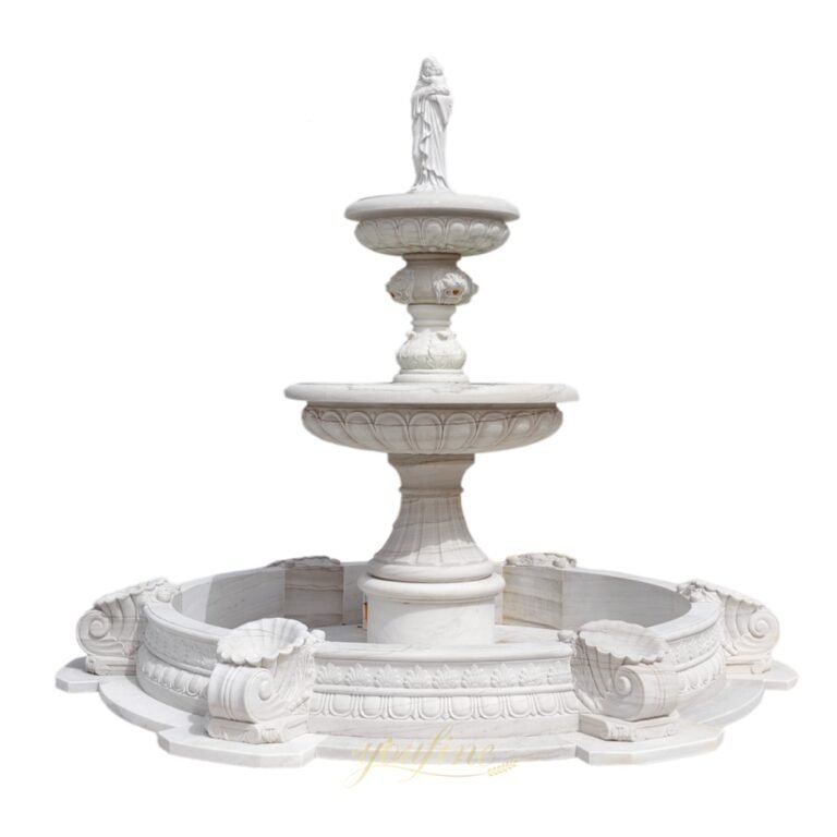 tiered marble virgin mary holding baby jesus statue fountain