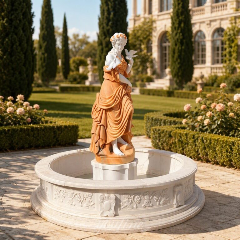 2 toned lady with birds statue fountain for estate garden