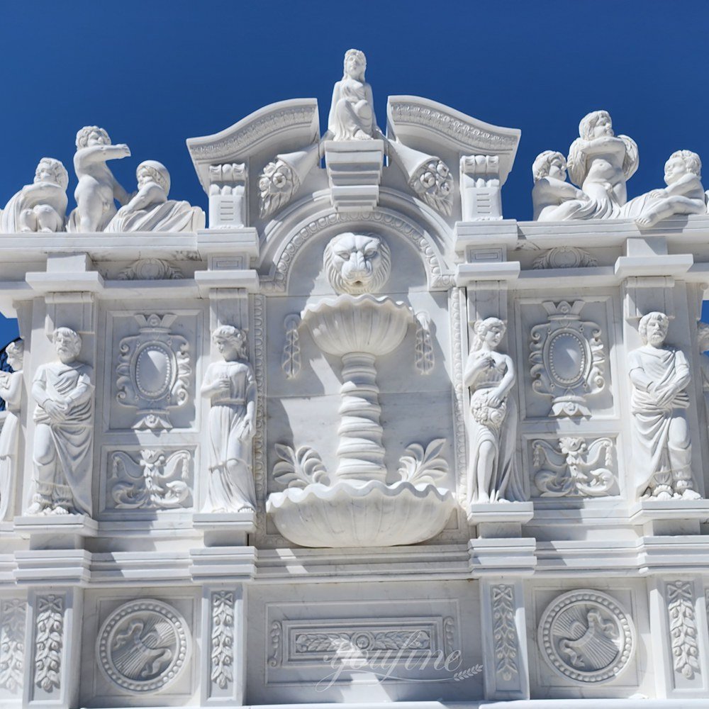 carved grand neoclassical wall fountain with exquisite carvings detail carved grand neoclassical wall fountain with exquisite carvings detail