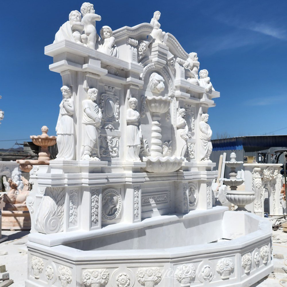 carved grand neoclassical wall fountain with exquisite carvings side view carved grand neoclassical wall fountain with exquisite carvings side view