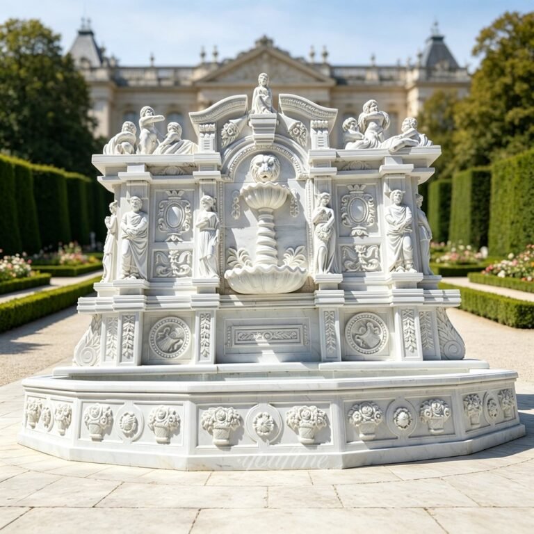 grand neoclassical wall fountain with exquisite carvings for manor garden