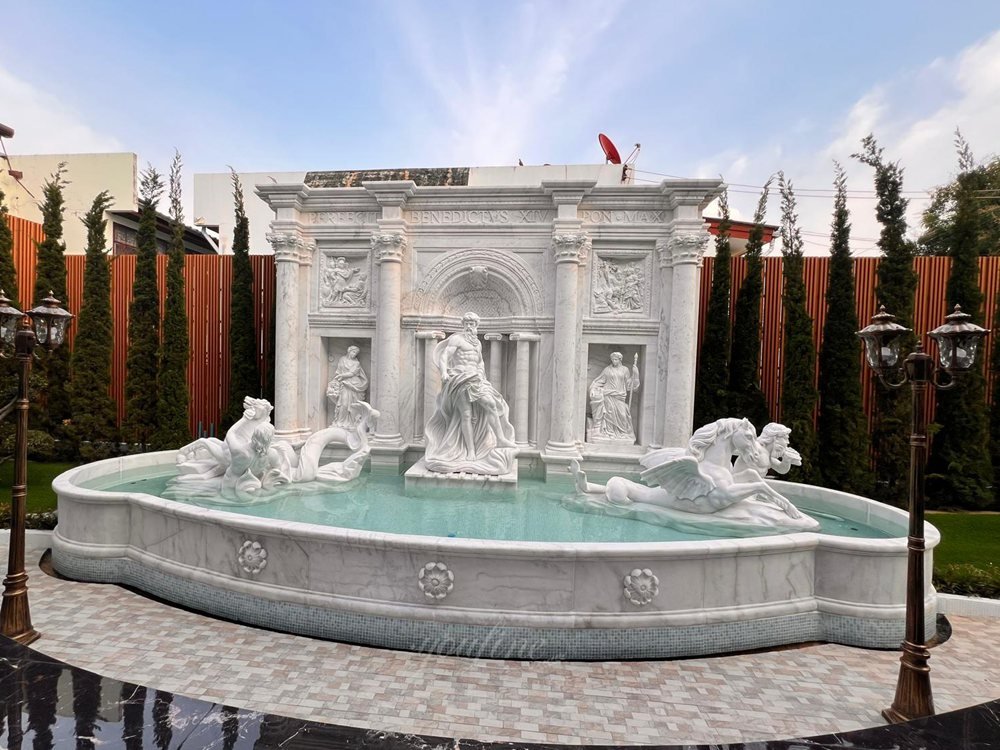 marble Trevi fountain replica in Thai courtyard