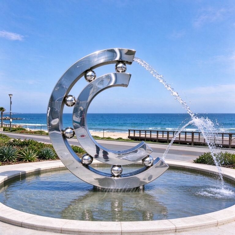 abstract metal bearing shaped mirror sculpture fountain for seaside park decor
