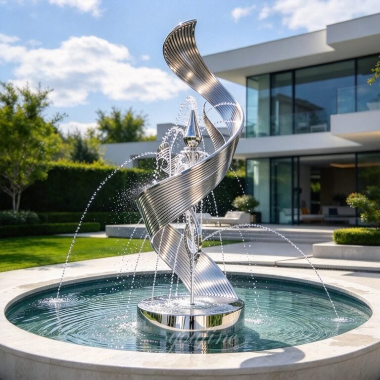 custom metal ribbons water fountain with totem decor for yard