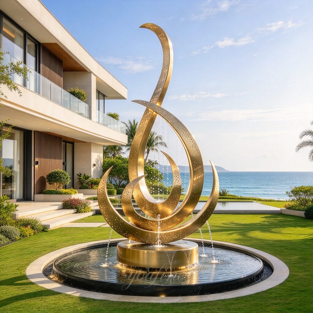 golden metal abstract sculpture fountain for seaside villa decor golden metal abstract sculpture fountain for seaside villa decor