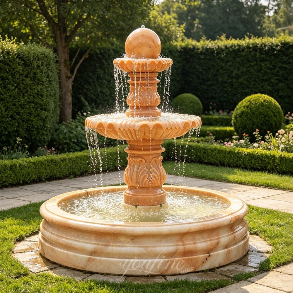 marble tiered sphere fountain for outdoor decor