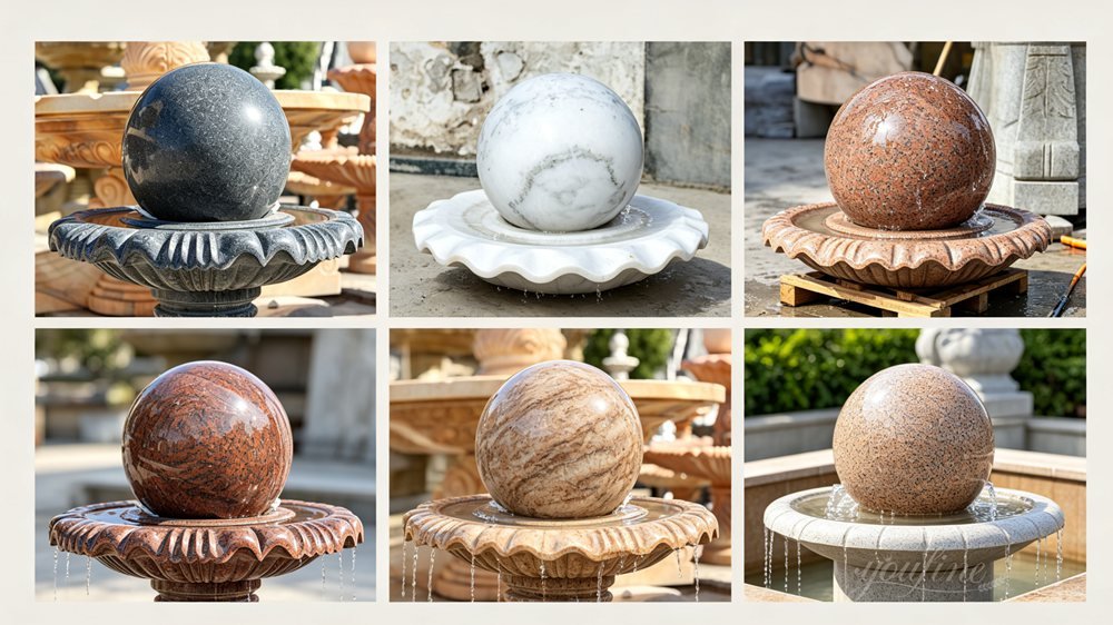 marble sphere fountains in various natural marble colours