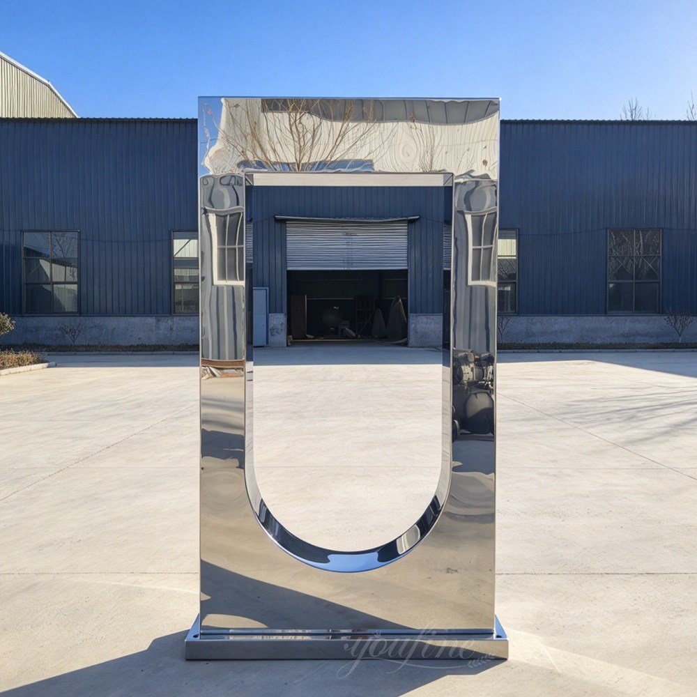 mirror finish stainless steel u shaped photo frame fountain front view mirror finish stainless steel u shaped photo frame fountain front view