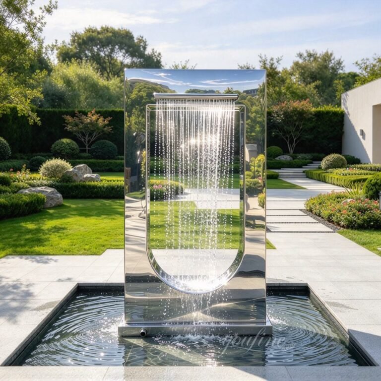 mirror finish stainless steel u shaped photo frame fountain for yard