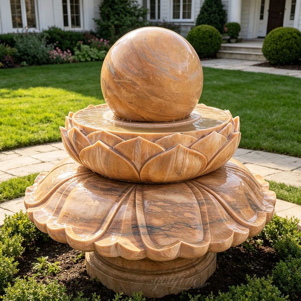 outdoor marble ball fountain with lotus base for a yard