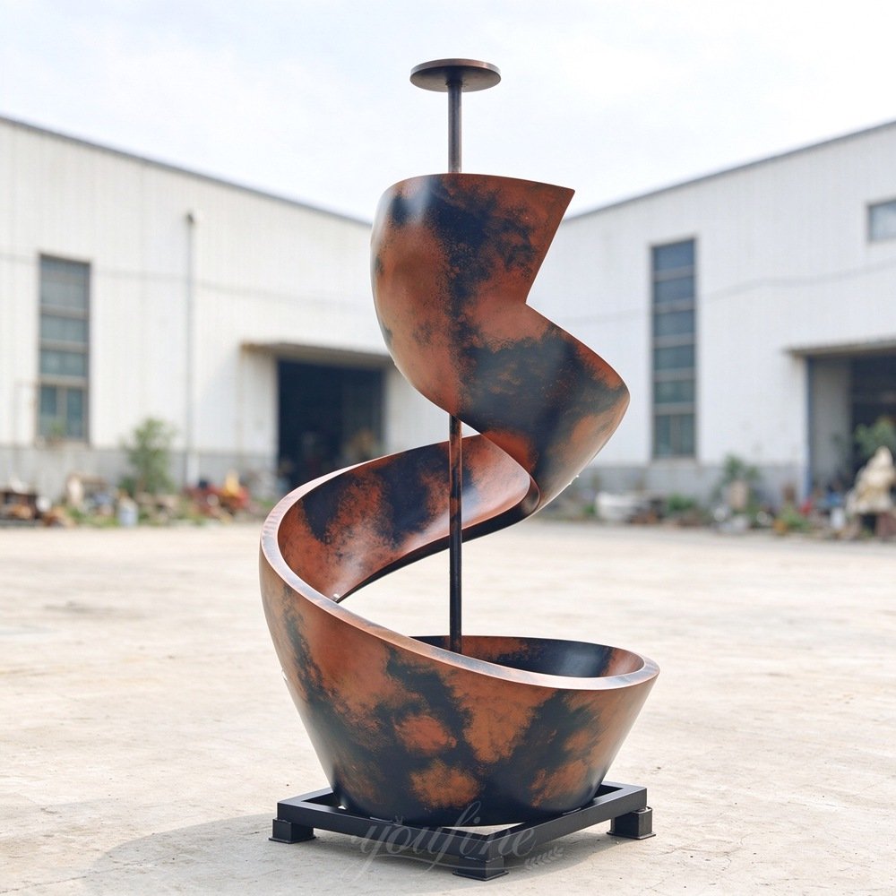 painted brown black spiral metal fountain back view painted brown black spiral metal fountain back view