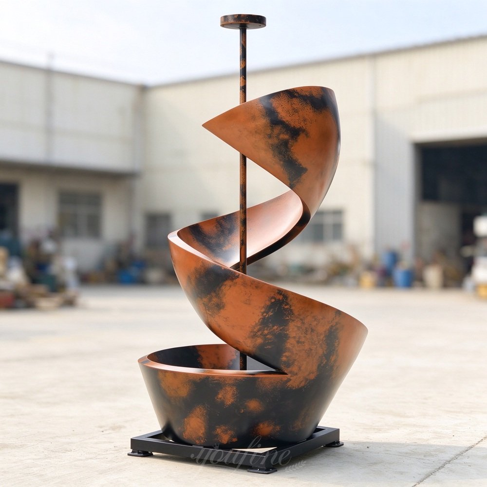painted brown black spiral metal fountain side view painted brown black spiral metal fountain side view