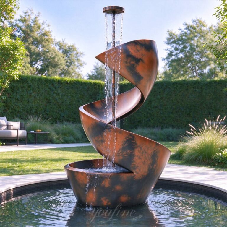 painted brown black spiral metal fountain for yard