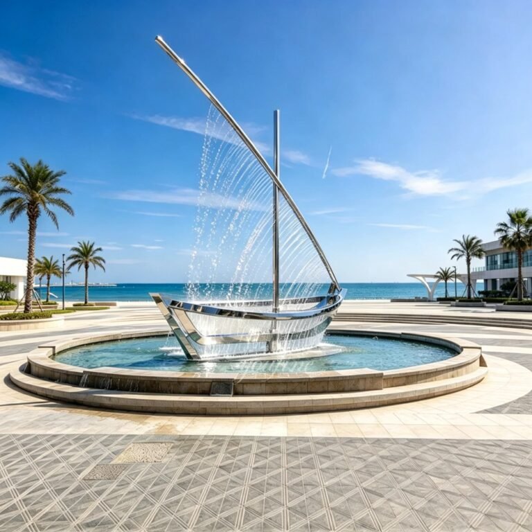stainless steel sailboat water fountain for seaside park decor