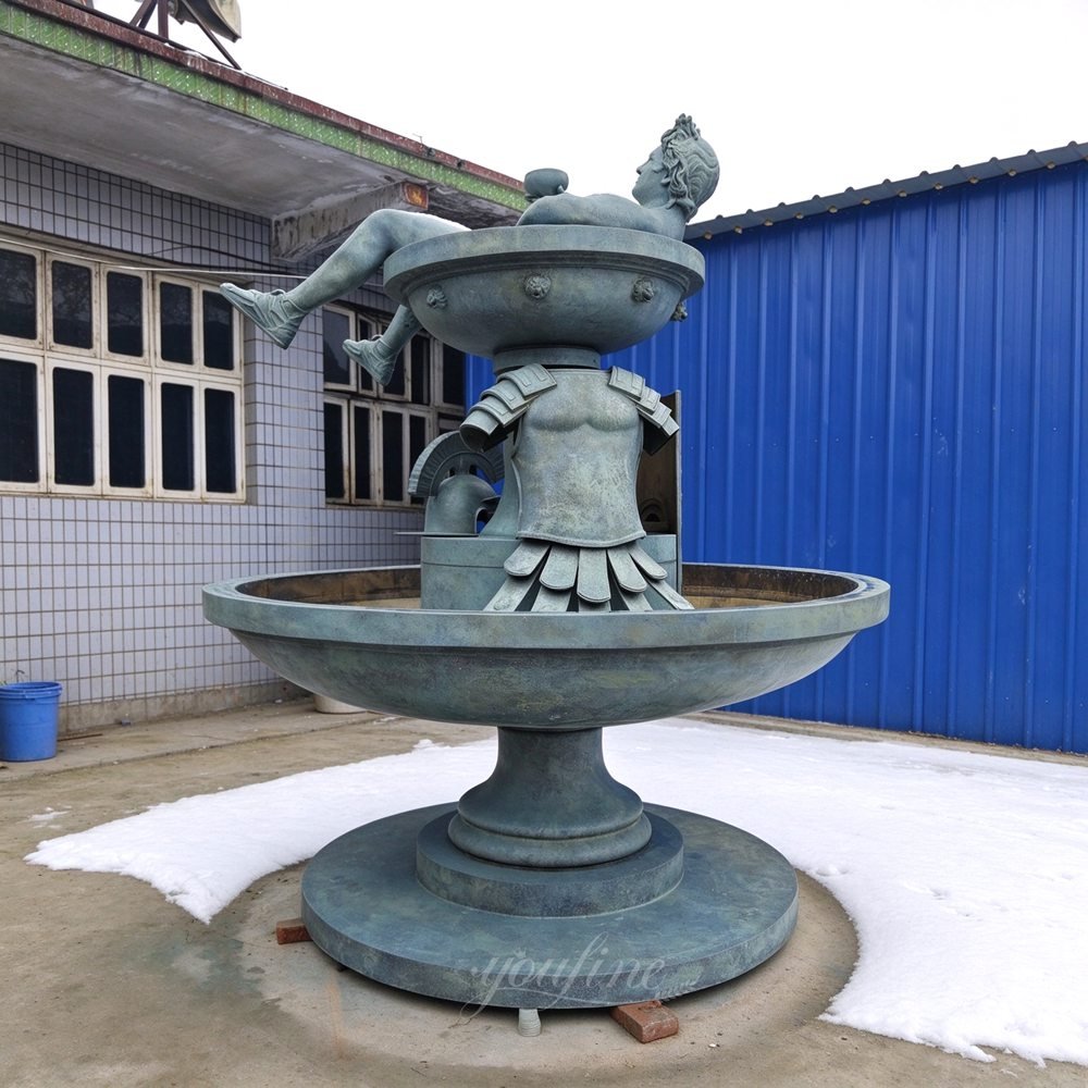 resting gladiator bronze patina two tier water statue fountain back view resting gladiator bronze patina two tier water statue fountain back view
